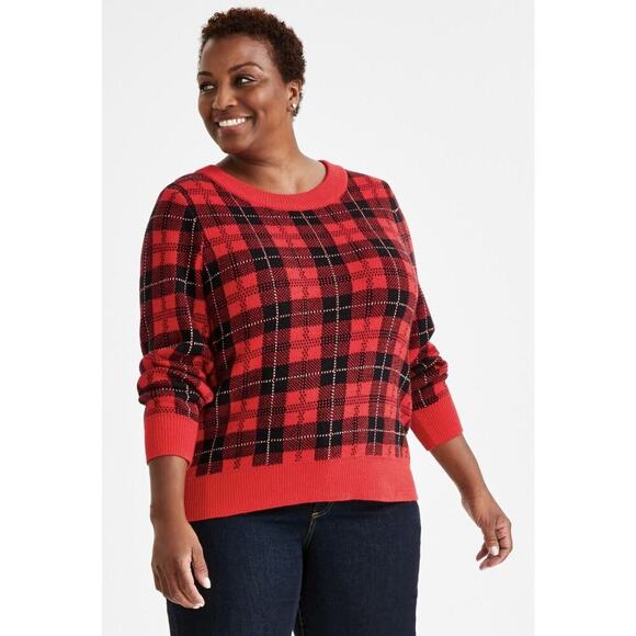 Style & Co Red Plaid Holiday Sweater Plus Size 0X NWT Cozy Winter Pullover - Picture 1 of 3